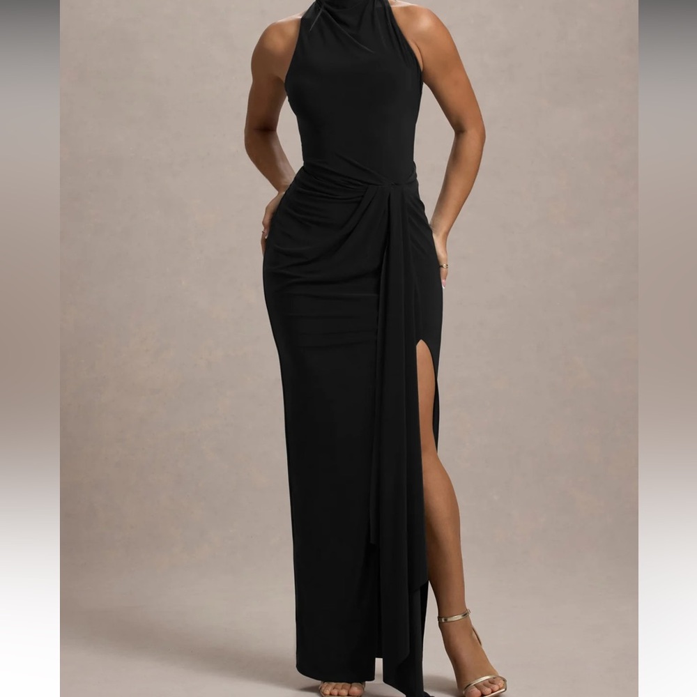 Club L London Black Maxi Skirt with High Slit